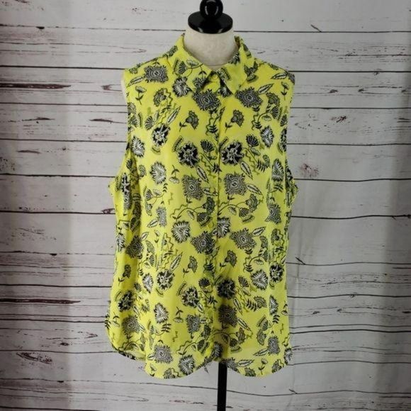 Attention Yellow & Black Floral Sleeveless blouse - Picture 2 of 8